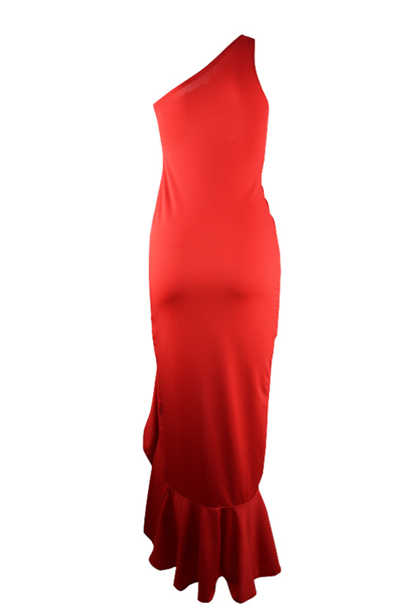 Elegant Solid Flounce Slit One Shoulder Evening Dress Dresses(8 Colors ...