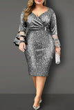 Elegant Solid Patchwork See-through Fold V Neck One Step Skirt Dresses