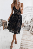 Casual Patchwork Lace Spaghetti Strap Lace Dress Dresses