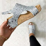 Casual Hollowed Out Sequins Patchwork Fish Mouth Out Door Wedges Shoes(3 Colors)