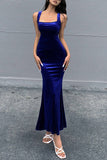 Elegant Solid Backless Square Collar Trumpet Mermaid Dresses