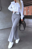 Work Elegant Solid Pocket Turndown Collar Long Sleeve Two Pieces