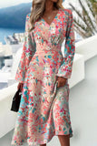 Vintage Elegant Print Patchwork V Neck A Line Dresses