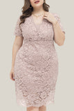 Sexy Solid Lace V Neck Lace Dress Plus Size Dresses