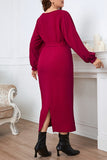 Elegant Solid Bandage V Neck A Line Plus Size Dresses