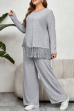 Casual Simplicity Solid Tassel Asymmetrical O Neck Plus Size Two Pieces