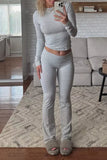 Casual Simplicity Solid O Neck Long Sleeve Two Pieces