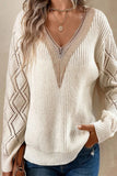 Casual Simplicity Solid Lace V Neck Sweaters