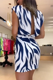 Elegant Geometric Print Backless Half A Turtleneck Wrapped Skirt Dresses