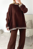 Casual Solid Patchwork O Neck Long Sleeve Two Pieces