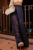 Casual Solid Sequins Loose High Waist Wide Leg Solid Color Bottoms