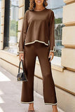 Casual Living Solid Weave O Neck Long Sleeve Two Pieces