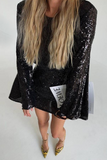 Elegant Solid Sequins O Neck Long Sleeve Dresses