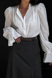 Sweet Elegant Solid Flounce Mandarin Collar Blouses(3 Colors)