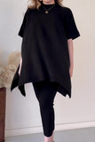 Casual Simplicity Solid Slit O Neck Short Sleeve Two Pieces