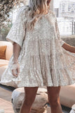 Casual Solid Sequins Sequined O Neck A Line Dresses