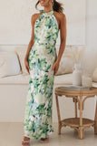 Cute Elegant Floral Backless Halter Printed Dress Dresses