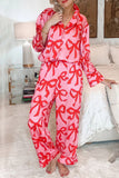 Casual Living Geometric Print Pocket Turndown Collar Long Sleeve Two Pieces