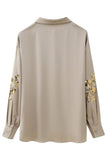 Casual Flowers Sequins Patchwork Turndown Collar Long Sleeve Two Pieces