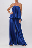 Elegant Solid Pleated Strapless Sleeveless Two Pieces