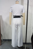 Casual British Style Solid Draw String With Belt O Neck Short Sleeve Two Pieces