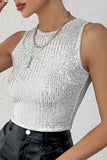 Sexy Solid Sequins Sequined O Neck Tops