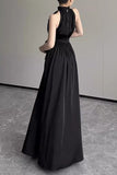 Celebrities Elegant Solid Slit Fold Halter Waist Skirt Dresses