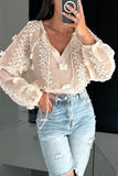 Sexy Jacquard Solid Color Lace Up See-Through V Neck Blouses(3 Colors)
