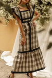 Casual Elegant Plaid Patchwork Flounce Square Collar A Line Dresses(3 Colors)