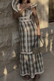 Casual Elegant Plaid Patchwork Flounce Square Collar A Line Dresses(3 Colors)