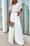 Casual Solid Color With Belt Pleated Pile Heap Collar Loose Jumpsuits(3 Colors)