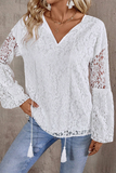 Casual Lace Fringed Trim Hollow Out V Neck Tops(4 Colors)