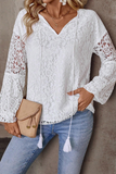 Casual Lace Fringed Trim Hollow Out V Neck Tops(4 Colors)