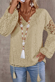 Casual Lace Fringed Trim Hollow Out V Neck Tops(4 Colors)