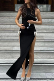 Sexy Slit Bow Decor O Neck Evening Dresses