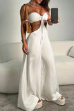 Sexy Street Hollow Out Strapless Loose Jumpsuits