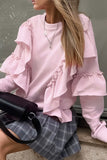 Casual Daily Ruffle O Neck Hoodies