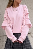 Casual Daily Ruffle O Neck Hoodies