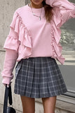 Casual Daily Ruffle O Neck Hoodies