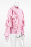 Casual Daily Ruffle O Neck Hoodies