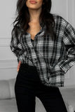 Street Daily Plaid Hot Drill Contrast Turndown Collar Blouses