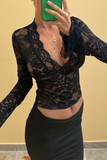 Sexy Solid Color Lace V Neck Tops(4 Colors)