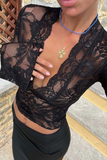 Sexy Solid Color Lace V Neck Tops(4 Colors)