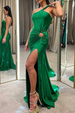 Sexy Formal Hollow Out Backless Slit Oblique Collar Long Dresses