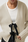 Casual Bow Decor Weave V Neck Outerwear(3 Colors)