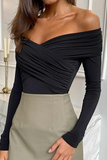 Sexy Solid Color Ruched Off Shoulder Tops