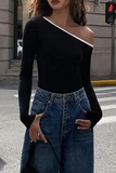 Sexy Casual Street Patchwork Contrast Oblique Collar Tops