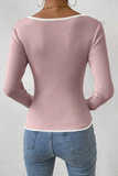 Casual Daily Solid Color Contrast V Neck Tops(5 Colors)