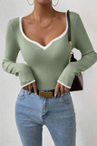 Casual Daily Solid Color Contrast V Neck Tops(5 Colors)