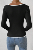 Casual Daily Solid Color Contrast V Neck Tops(5 Colors)